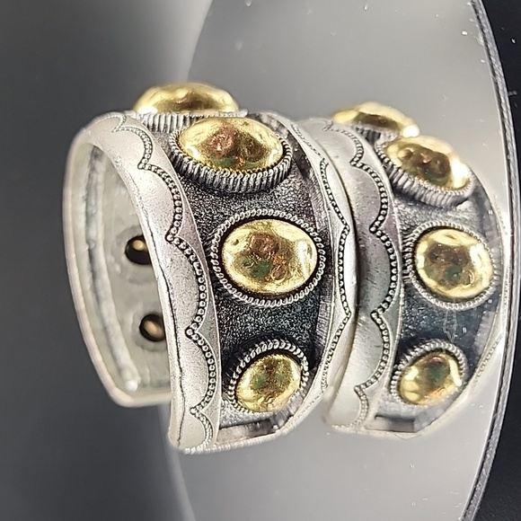 Vintage Gold & Silver Tone Brass Cuff Bracelet - Picture 3 of 8